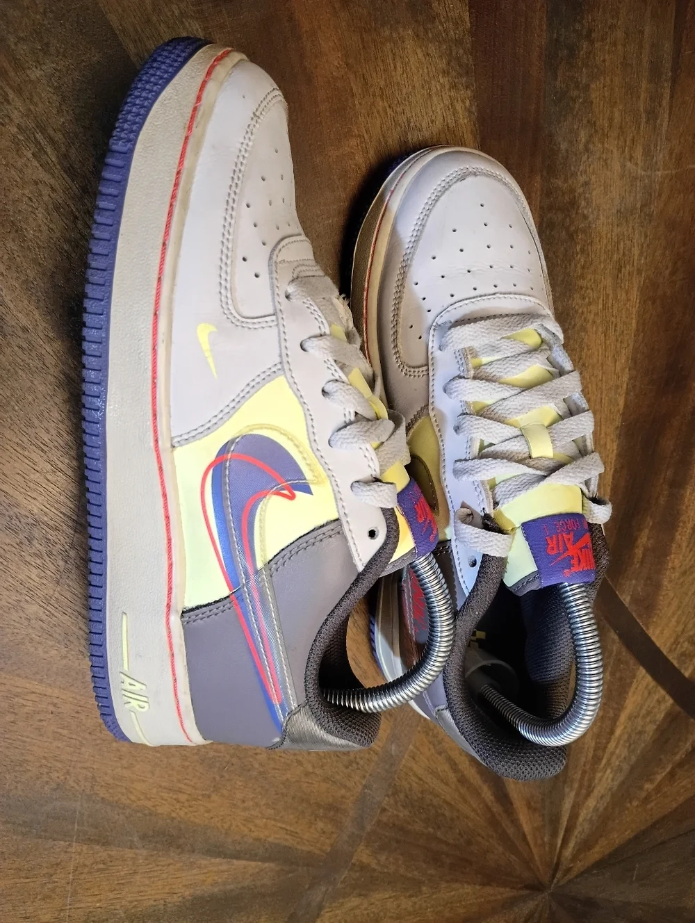 Nike Air Force 1 LV8 2 GS “Double Swoosh / Just Do It” Gray Volt Blue Sneakers Y